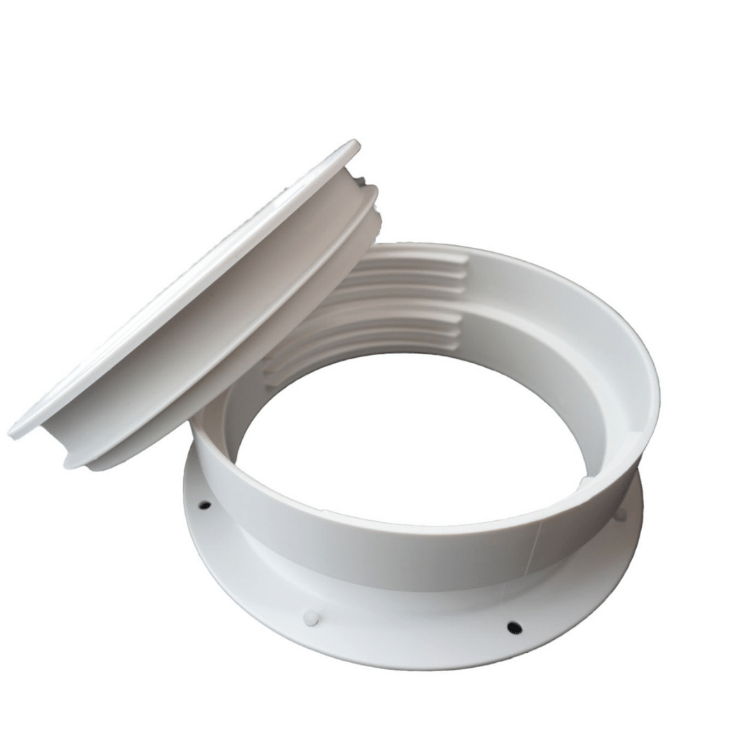 Dual Size Wall Mount Connector for Portable AC Vent, 5 and 5.5 Inches Hose Compatible, White, Cover Plug Included, Omni-directional (Copy)